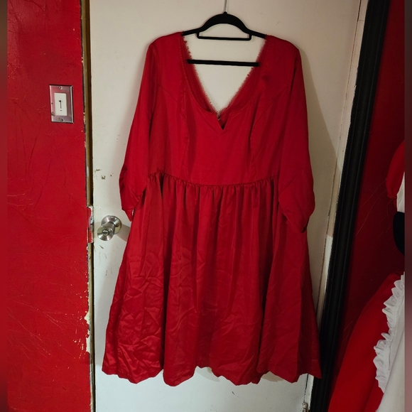 Torrid Outlander Claire Red Satin V-Neck Swing Dress, NWOT - Picture 2 of 3